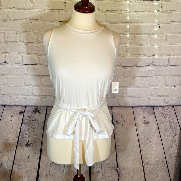 Gap white small sleeveless scoop neck wrap around belt t-shirt - Picture 1 of 10